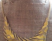 Yellow and grey lace single recycled leather feather necklace