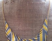 Grey and yellow stripe print single recycled leather feather necklace