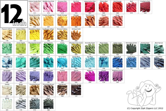 Your Choice of  25 YKK Brand 12 Inch Zippers Mix and Match red bright orange yellow green blue gray brown cream pink white black purple