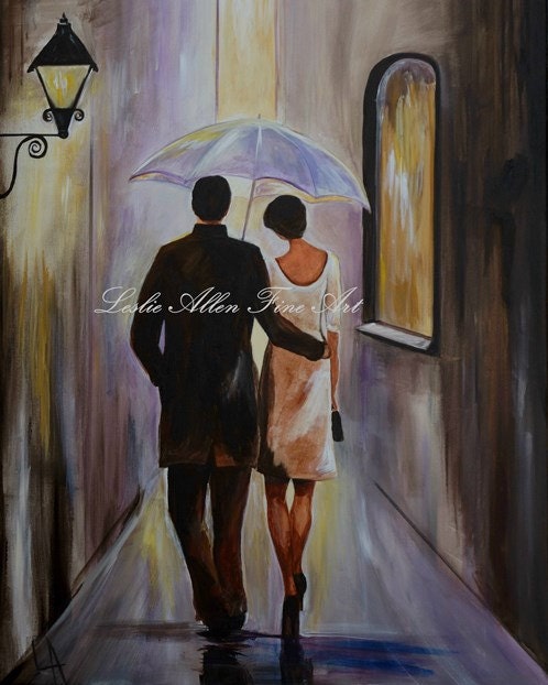 Couple Art Print Giclee Romantic Painting by LeslieAllenFineArt