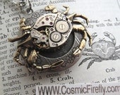 Steampunk Crab Locket Necklace Rustic Crab Necklace Nautical Steampunk Necklace Vintage Watch Movement Gothic Victorian Rustic Silver Locket