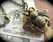Brass Bee Locket Vintage Locket Necklace Small Brass Oval Locket Rolo Chain Gothic Victorian Steampunk Locket Tiny Size
