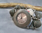 Ladies Watch with Interchangeable Band, Gunmetal Color, Beaded Watch, Double Strand Watch, Stretch Band Watch, OOAK