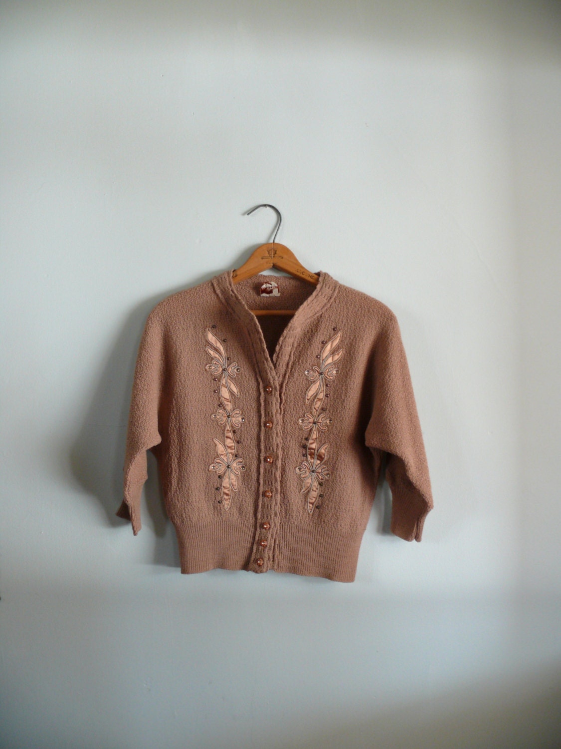 1950s sweater // Warm Latte Beaded sweater