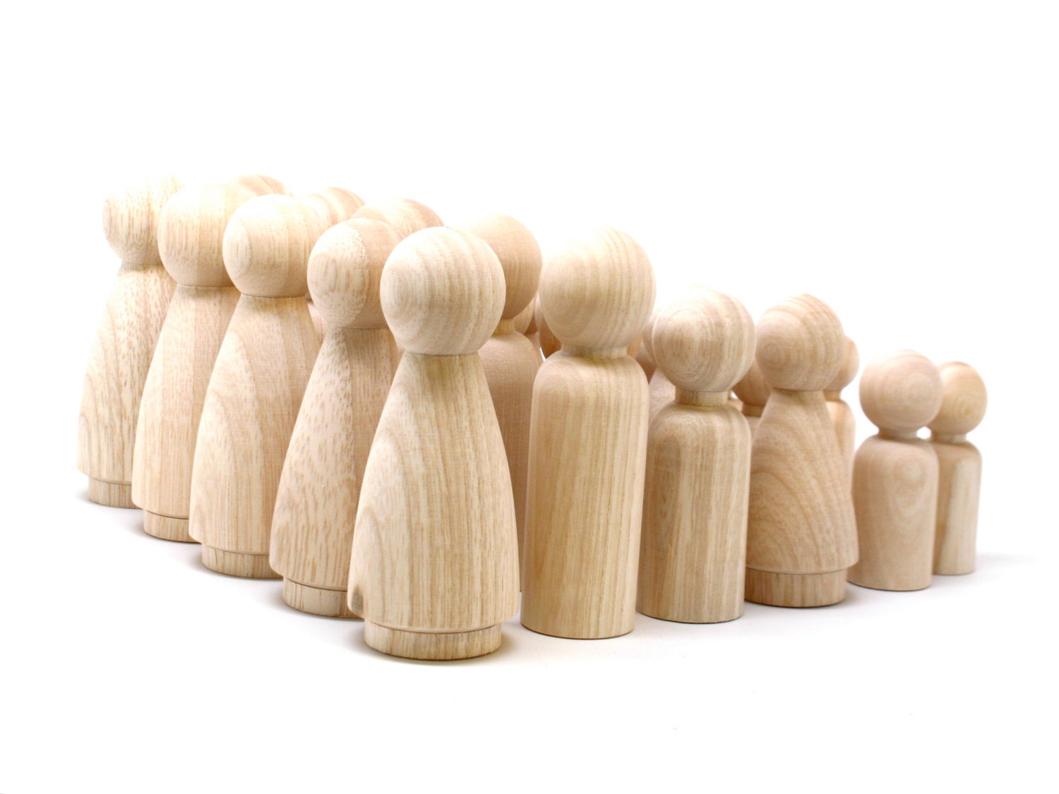 FAIR TRADE - 5 Families  of 6 - Unpainted Colombian Wooden Peg Dolls in a Bag -