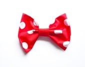 Rockabilly Polka Dot Bow Hair Clip, Red Spot Pin Up Hair Bow, Minnie Mouse Bow