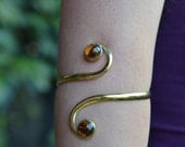 Fairy Elven Goddess Tribal Brass Double Amber Upper Arm Cuff Bracelet Adornment OOAK