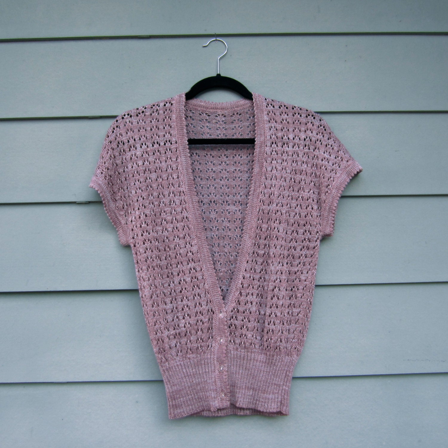 80s Lilac Cap Sleeve Pointelle Sweater