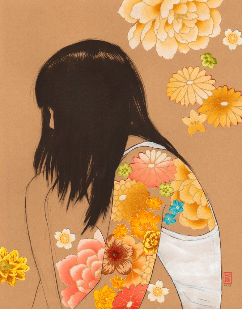 Clementine - 8x10 archival fine art print - charcoal ink acrylic and fabric collage