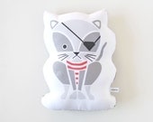 Animal Pillow, Pirate Kitty, Organic, Cotton Sateen