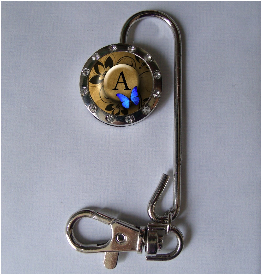 Blue Butterfly Personalized Letter Initial Purse Hanger Key Chain Finder - No more digging in your purse for your keys - great gift