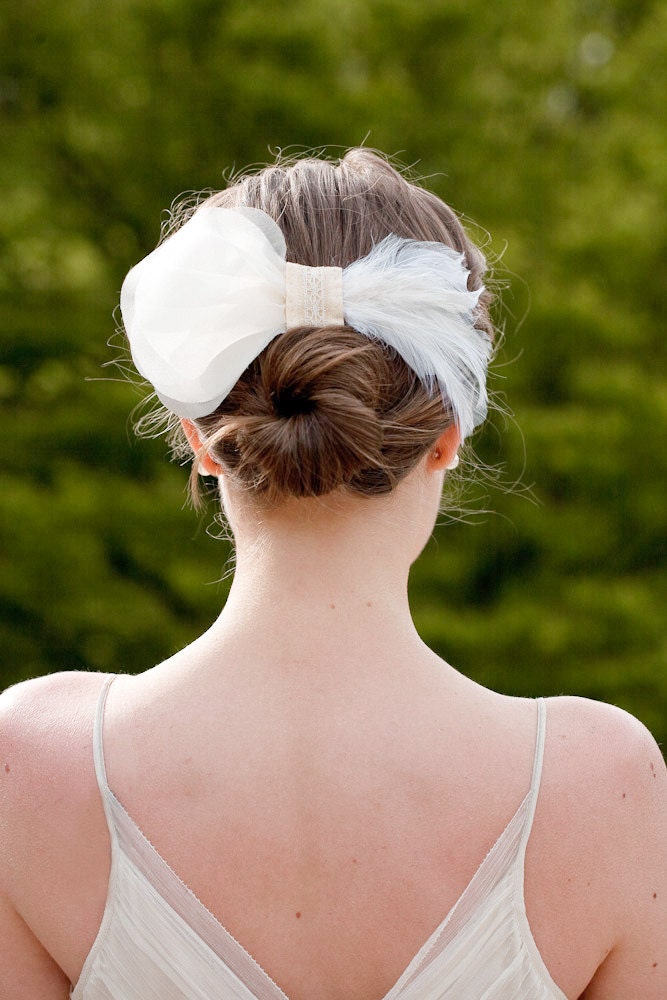 Laela Hair Adornment with silk petals, feather, lace - ready to ship
