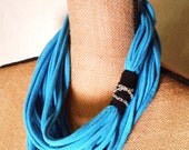 Infinity Turquoise Cotton T-Shirt Scarf with Black Accent and Aluminum Chain - 48"