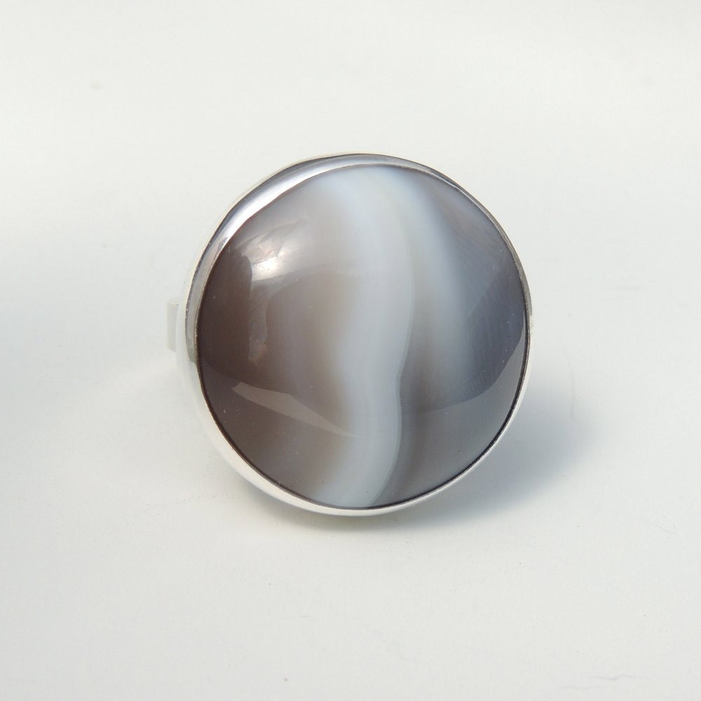 Botswana Agate Ring Sterling Silver Grey and Brown Stone Ring