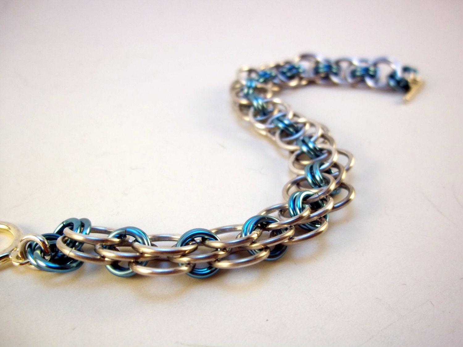 Simple Sky Blue Helm Chain Chainmaille Bracelet Unique Chainmail Jewelry to Wear Every Day - Perfect Casual Bracelet