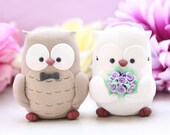 Owls wedding cake toppers - bride and groom personalized elegant love birds