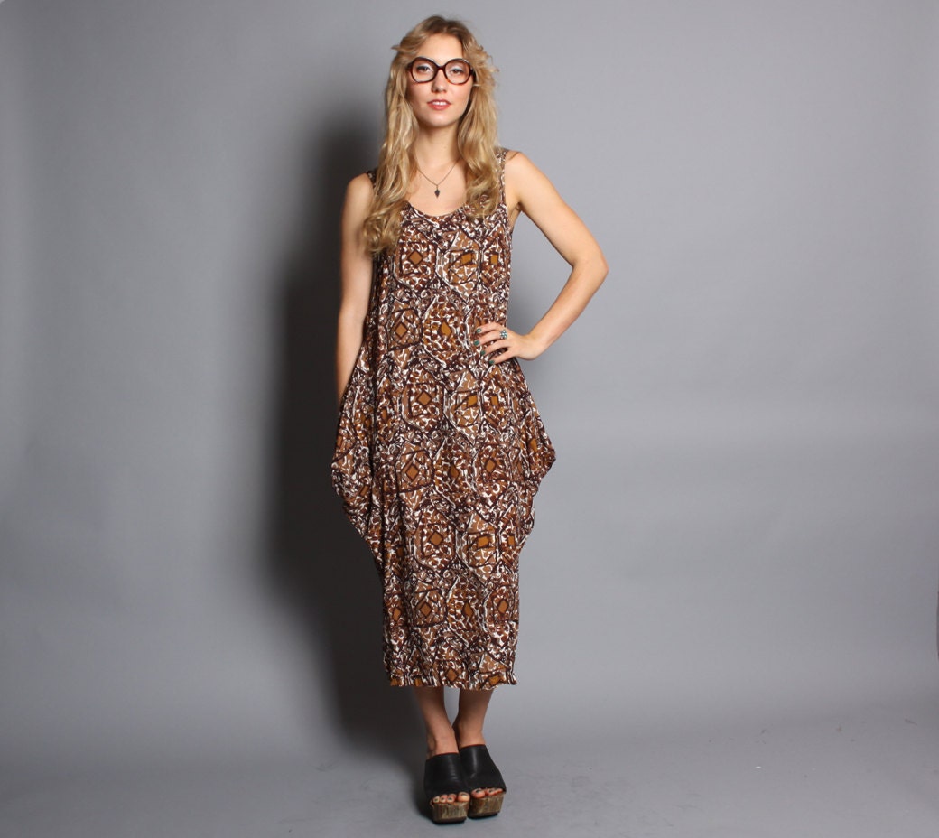 1980s Avant Garde SUN DRESS / Sleeveless Maxi with Unique Pockets, xs
