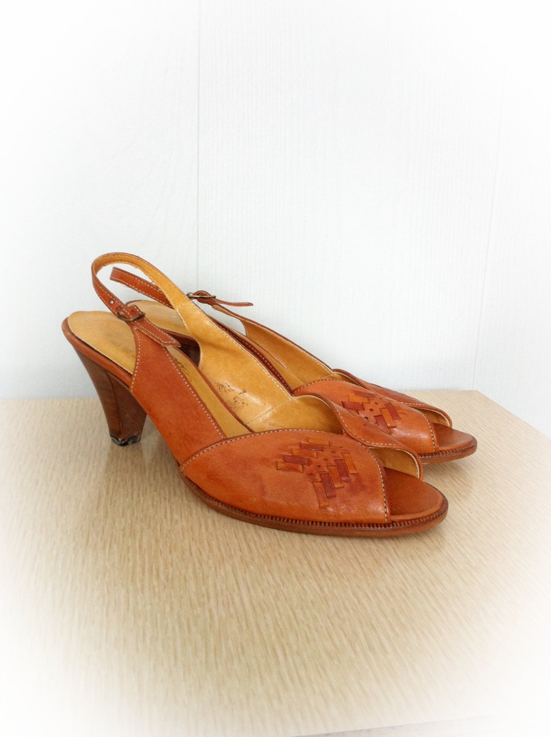 Vintage 1970s Shoes FanFares Open Toe Heels Size 7 M