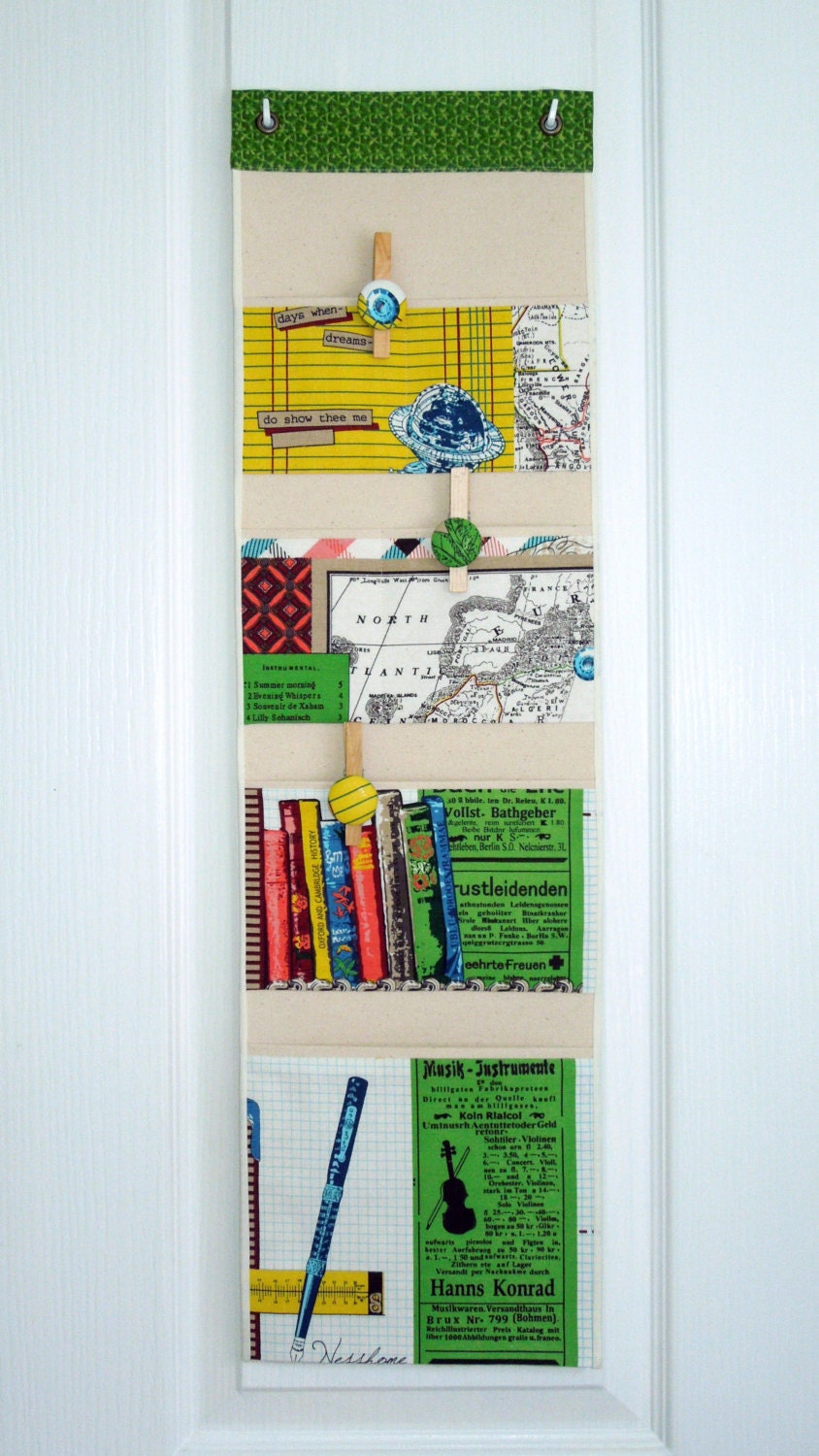 Wall or Door Organizer in a Six Pocket Unique Linen Design