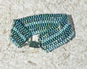 Beaded Cuff Bracelet - Teal and Jade Green - Magnetic Clasp