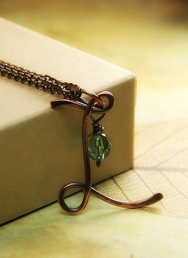 Hammered Copper Initial Pendant with Bead