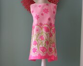 Vintage 1960's Hot Pink and Lime Green Floral Apron with Tie Back