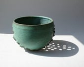 Copper Green Stoneware Vessel: Dramatically Pierced Clay Sculpture