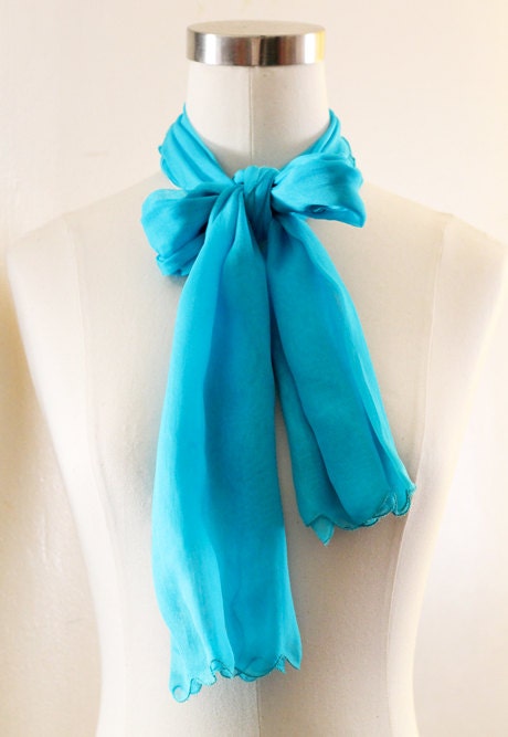 1980s Sheer Aqua Blue Scarf