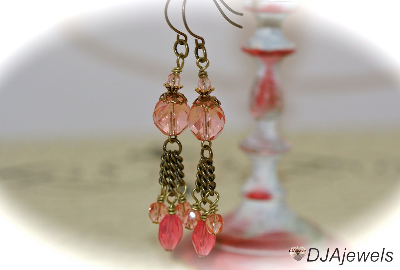 Gatsby Inspired Pink Crystal Earrings. Extra Long Dangle.