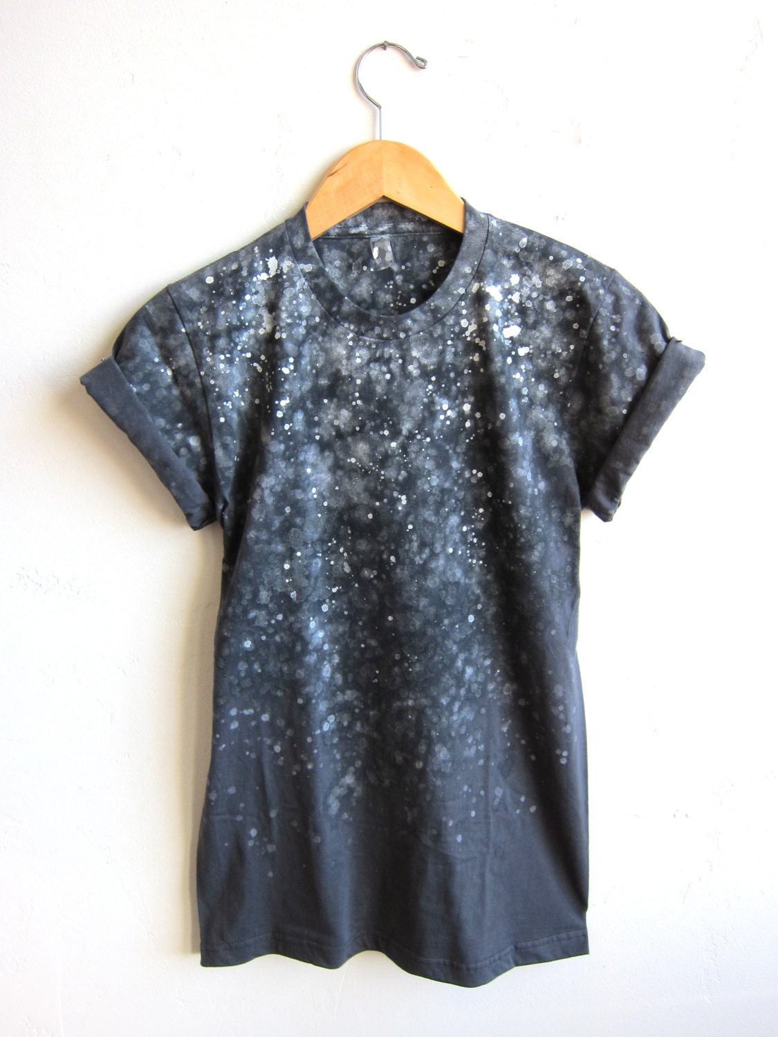 The Original "Splash Dyed" Hand PAINTED Scoop Neck Pinned Rolled Cuffs Tee in Charcoal Grey Particle Theory - S M L XL 2XL 3XL