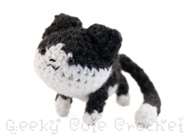 Black White Kitty Amigurumi Crocheted Plush Toy