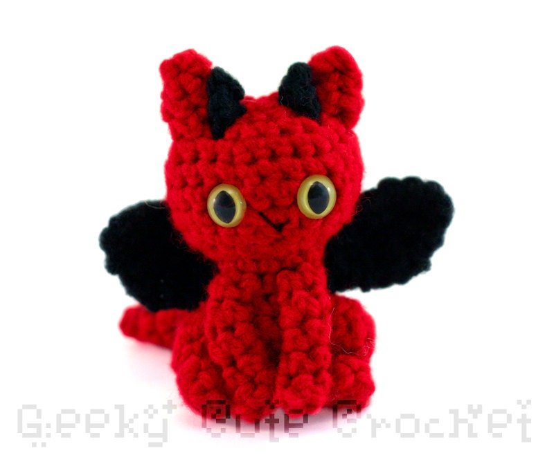 Dragon Amigurumi Crocheted Toy in Red and Black