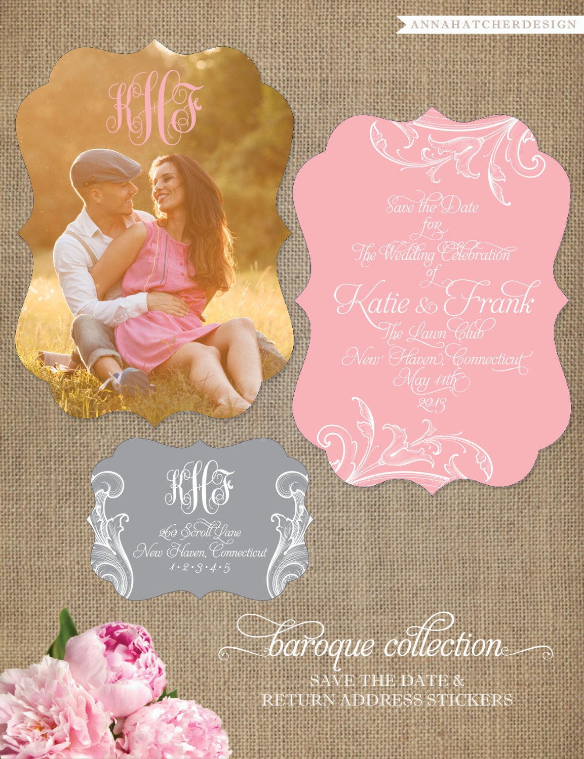 Romantic Baroque Ornate DieCut Save the Dates by AnnaHatcherDesign