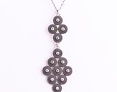Diamond shape pendant necklace handmade of patterned recycled silver circles adorned with argentium silver balls - "Sevona Necklace"