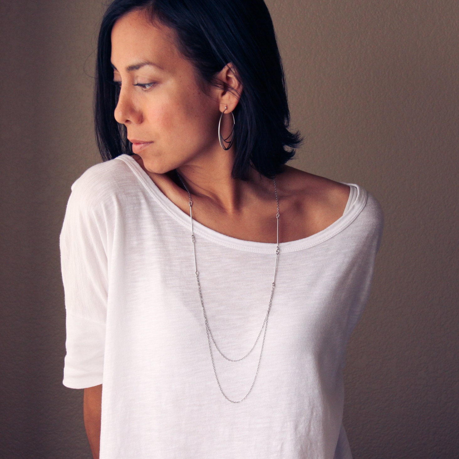 Petite long sterling silver chain necklace, simple and sexy style plus incredibly light and comfortable to wear - "Twigs Necklace"