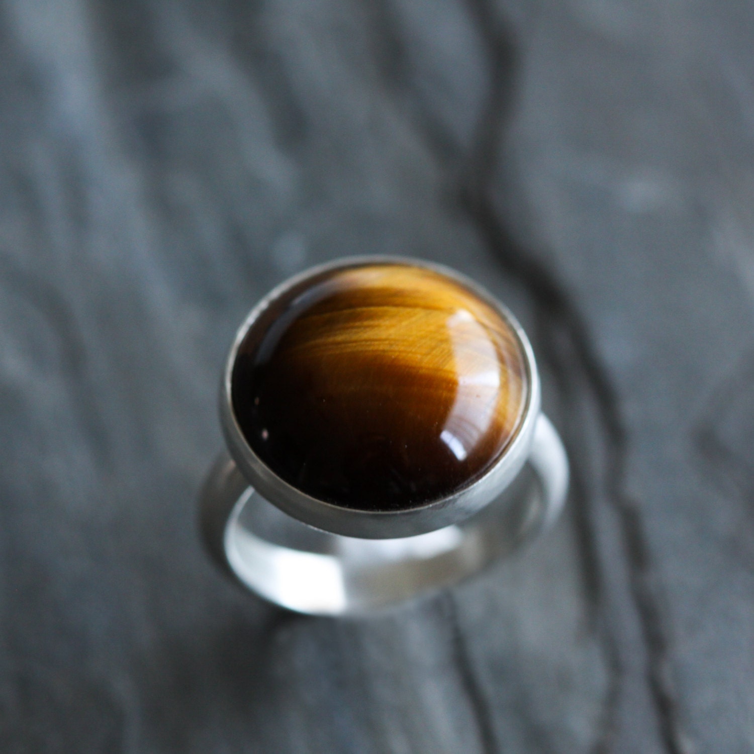 Tiger eye and sterling silver ring, this deeply patterned chatoyant stone resembles a cross section of wood - made to order - "Acacia Ring"