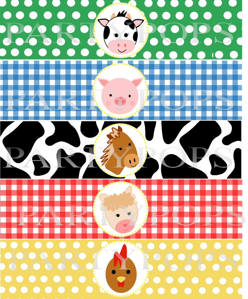 DIY Farm Party Printable,  Water Bottle, Milk Bottle Labels, Napkin Rings, Farm Party Decoration,  Barnyard, INSTANT DOWNLOAD
