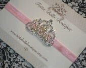 Baby Headband, Pearl & Rhinestone Crown Headband, Baby Tiara Headband, Pink Headband, Toddler headband, Newborn Headband, Princess Headband