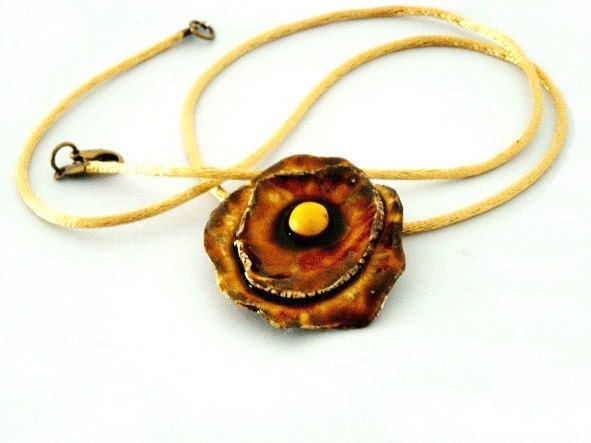 Brown Flower necklace Ceramic Floral Pendant