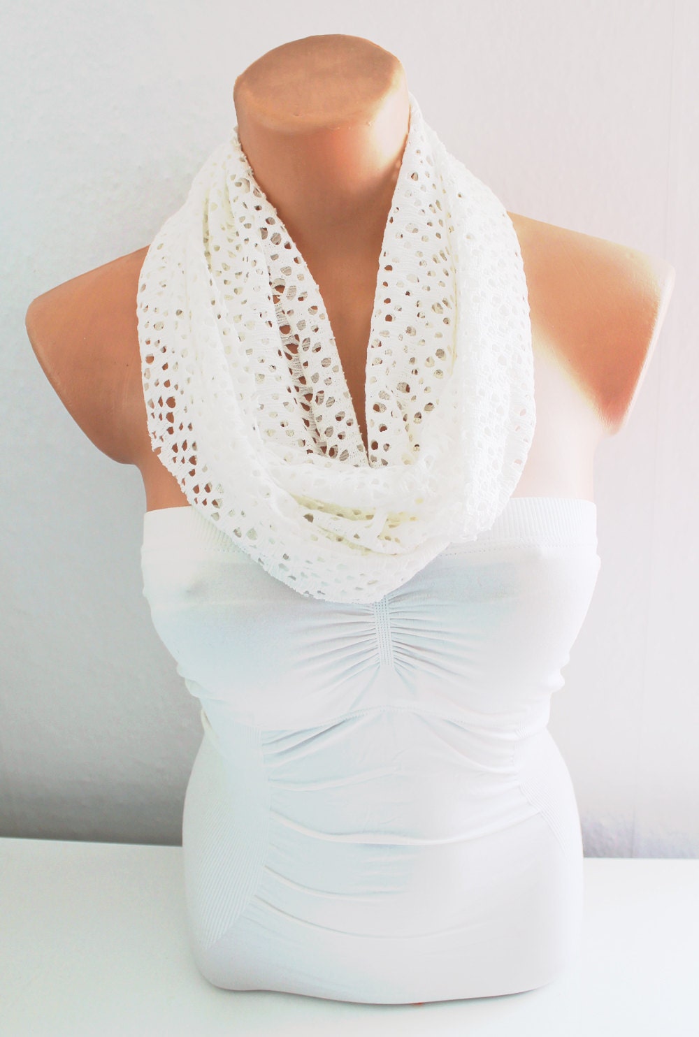 Infinity Scarf Loop Scarf Circle Scarf White Cotton Jersey Scarf Soft