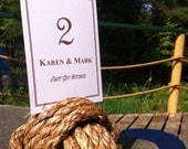 Country and Western Wedding - 10 Nautical Rope Table Number Holders - Set of 10 rope wedding knots - for your country and western wedding