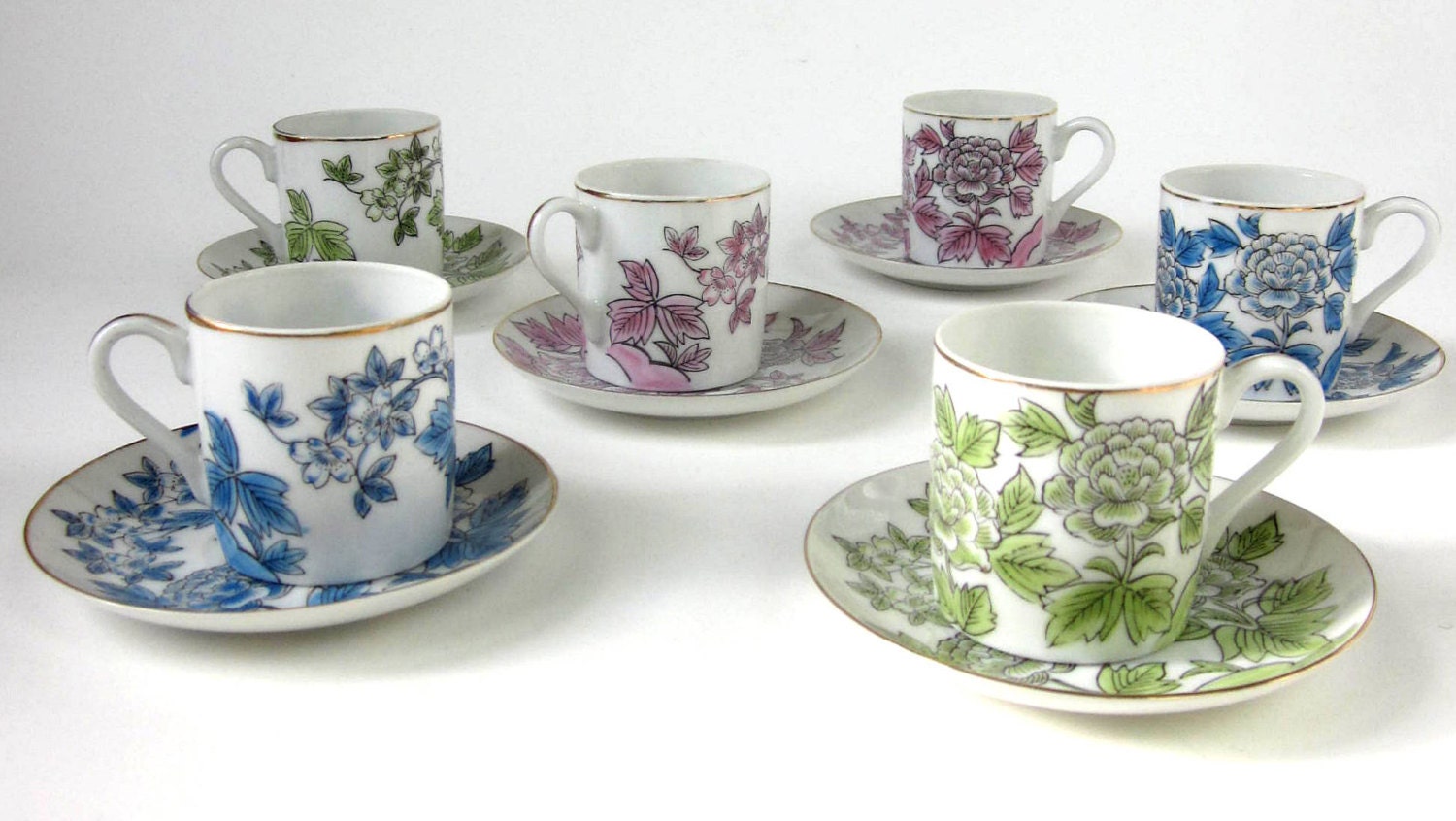 Vintage Japanese Porcelain Demitasse Set / Set of 6 Cup and Saucers / Excellent Condition