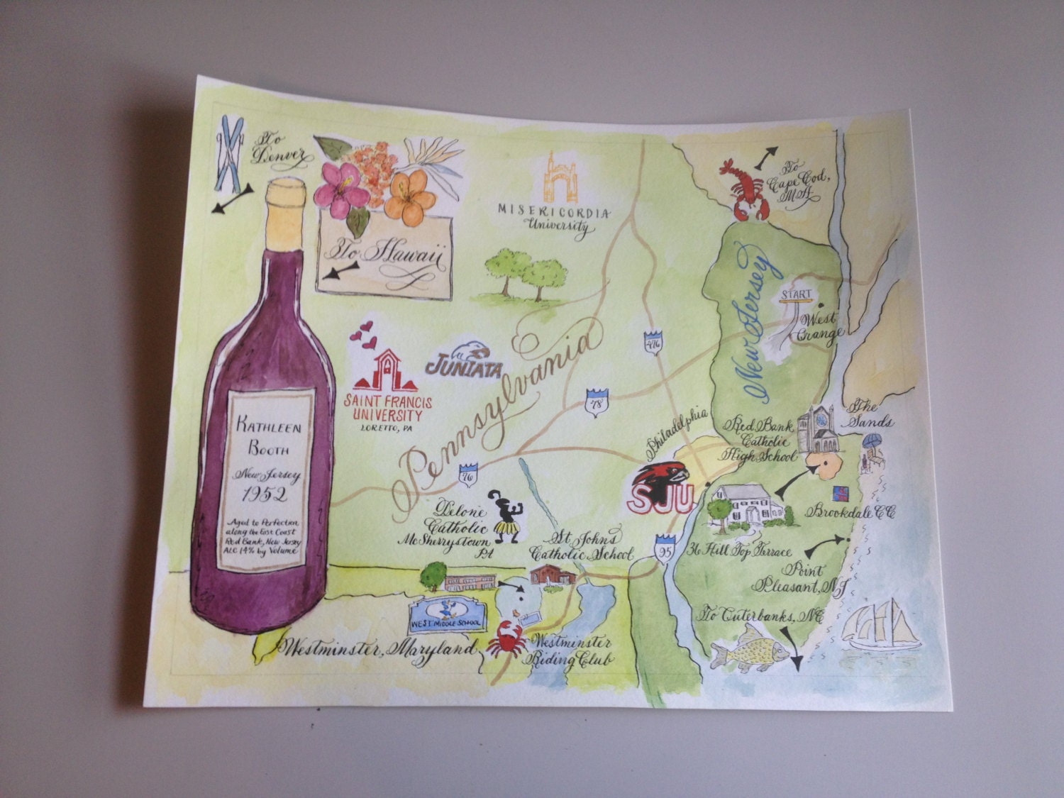 Watercolor Wedding Love Story Map DIY, print at home or order prints