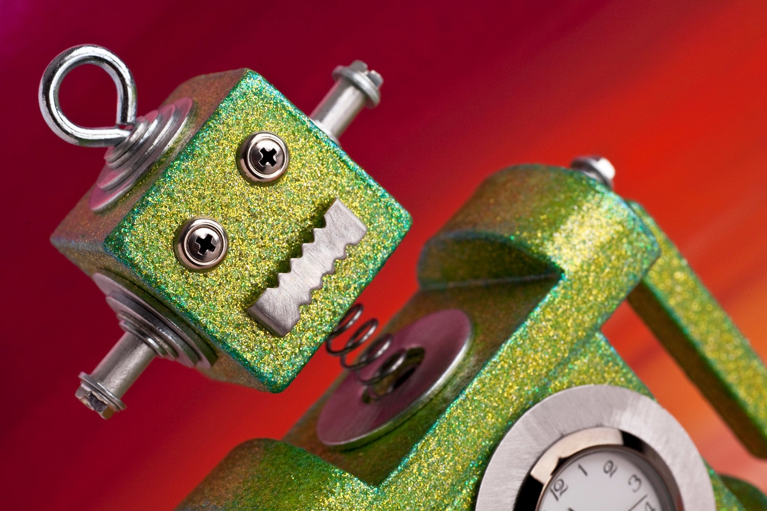 Robot Bobblehead Clock Metallic Lemon Lime