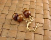 Sepia Button Pearl and Gold Plated Dangle Earrings