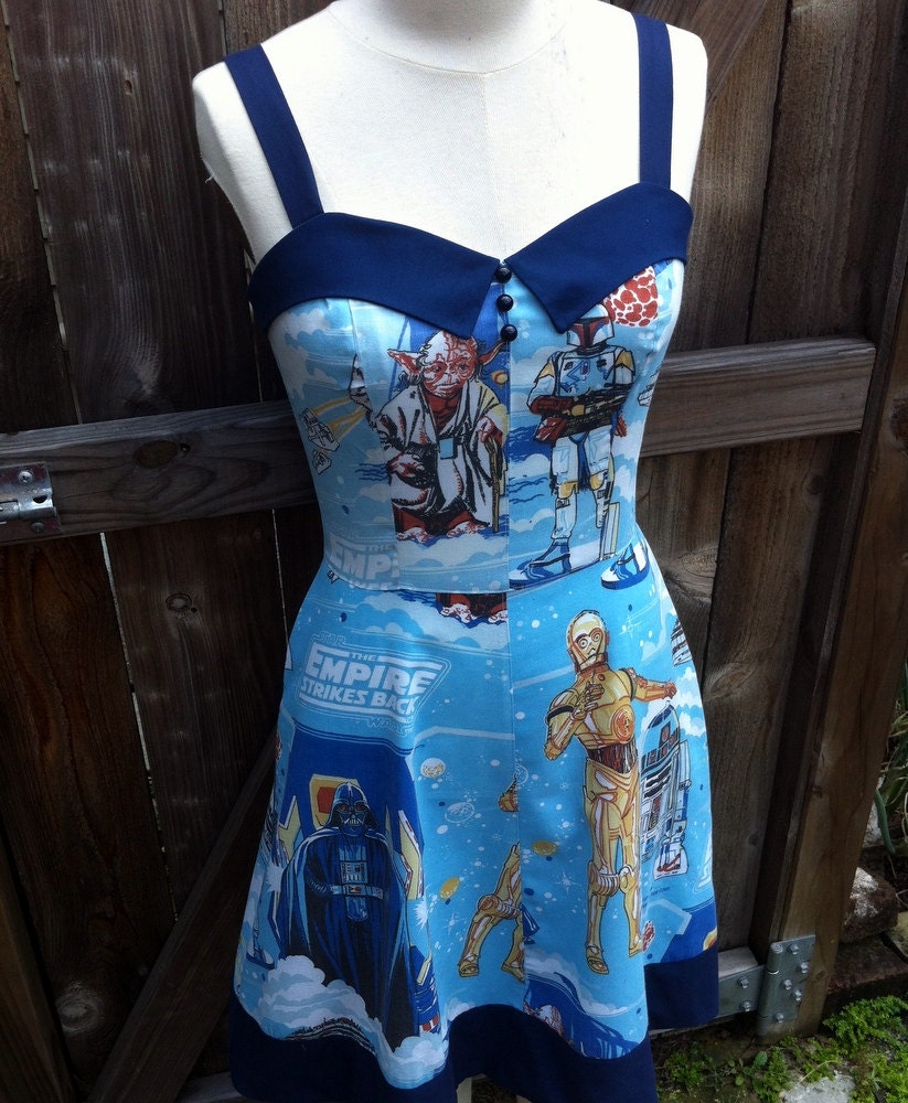 Star Wars ESB Pinup Dress with Navy Blue Collar- Upcycled OOAK