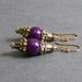 Antique Gold Tone Earrings / Dark Purple Stone Earrings / Dyed Riverstone Drop Earrings / Ornate Metal Earrings - Masquerade (Violet)
