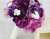 Silk Bride Bridesmaid Bouquet Roses Ranunculus Anemone Purple Lavender Violet Country Wedding Lace (Item Number 130120)