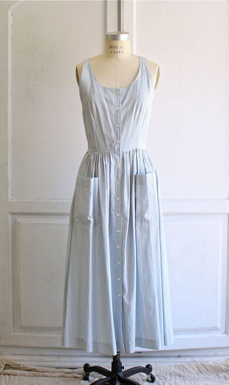 vintage 80s Ralph Lauren dress ticking stripe cotton . racerback . medium