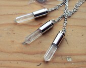 Quartz Crystal Silver Bullet Necklace - Natural Clear Raw Point Spike Drop Pendant Silver Plated Fittings Rough Cloudy Unique Gemstone